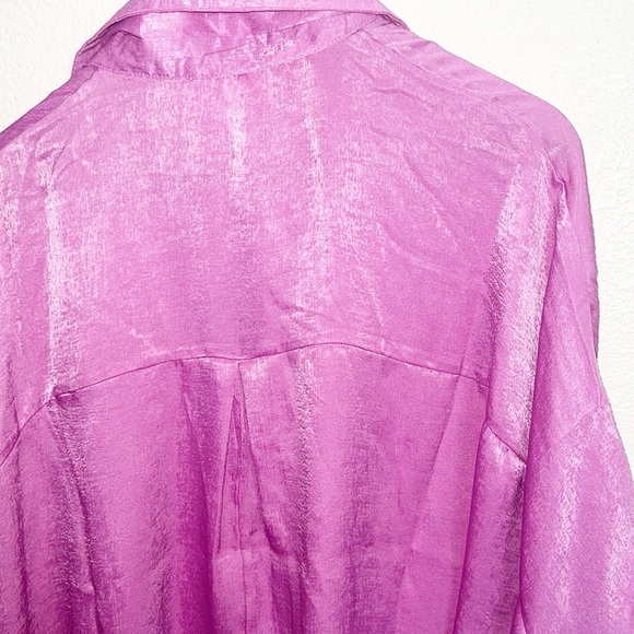 Andree By Unit 100% Polyester Shiny New Purple Cuffed Short Sleeve Blouse - Picture 9 of 10